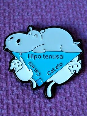 Hipo Tenusa Blue, Grey & White Hippo & Cats Enamel Pin Spanish Math Joke